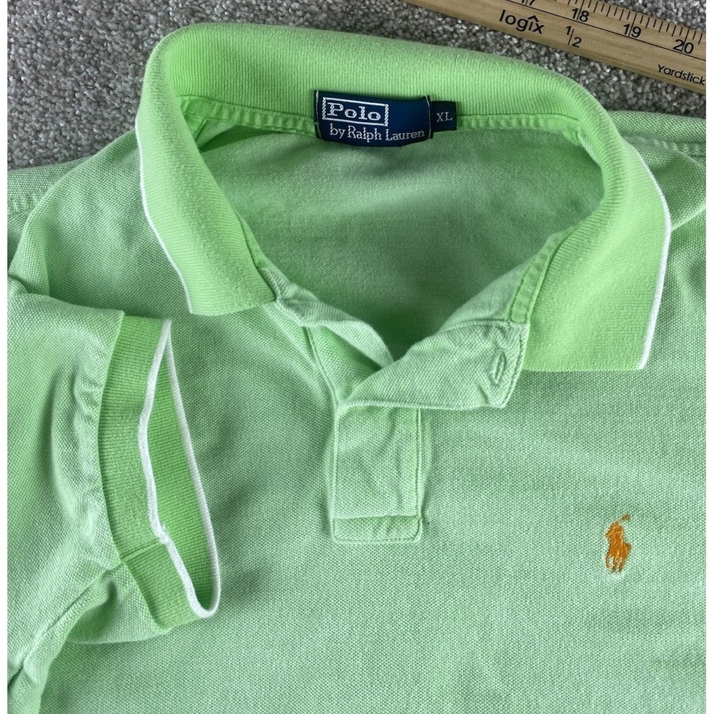 Polo Ralph Lauren Solid Green Polo Men XL Tennis Orange Pony Rugby Cotton Preppy